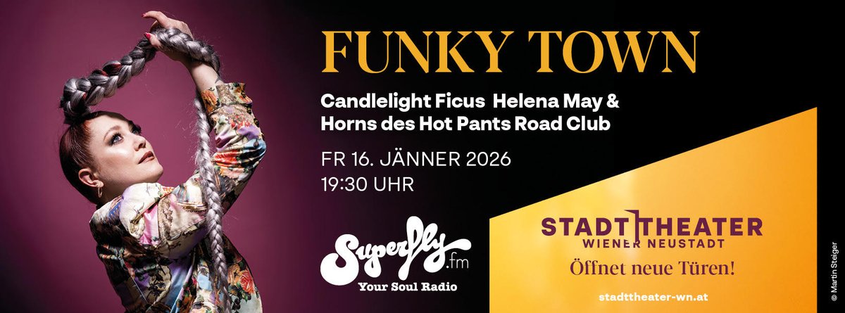 helenamaymusic's tweet photo. Feel the rhythm &amp; energy of #WienerNeustadt "FUNKY TOWN" - Fri 16.1 : https://t.co/GembGhGObA w/ @helenamaymusic + #HotPantsRoadClub Horns &amp; #candlelightficus 💥🙌🏻🎺 @superflyfm https://t.co/zSVWkut67H