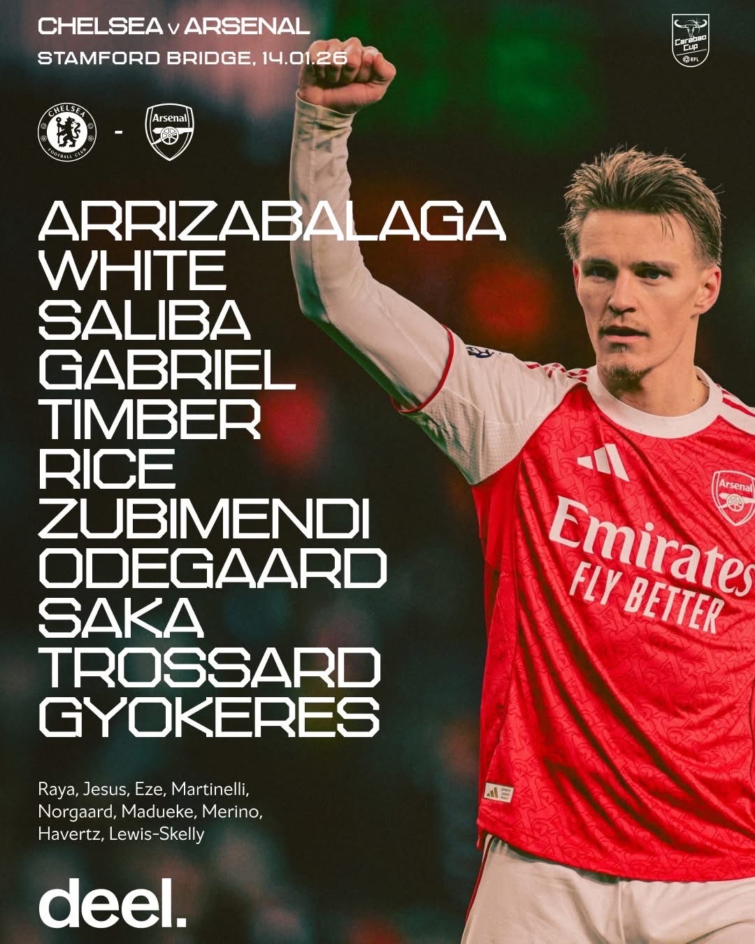 تشكيلة فريقي أرسنال و تشيلسي في ذهاب نصف نهائي كأس الرابطة الإنجليزية الليلة 