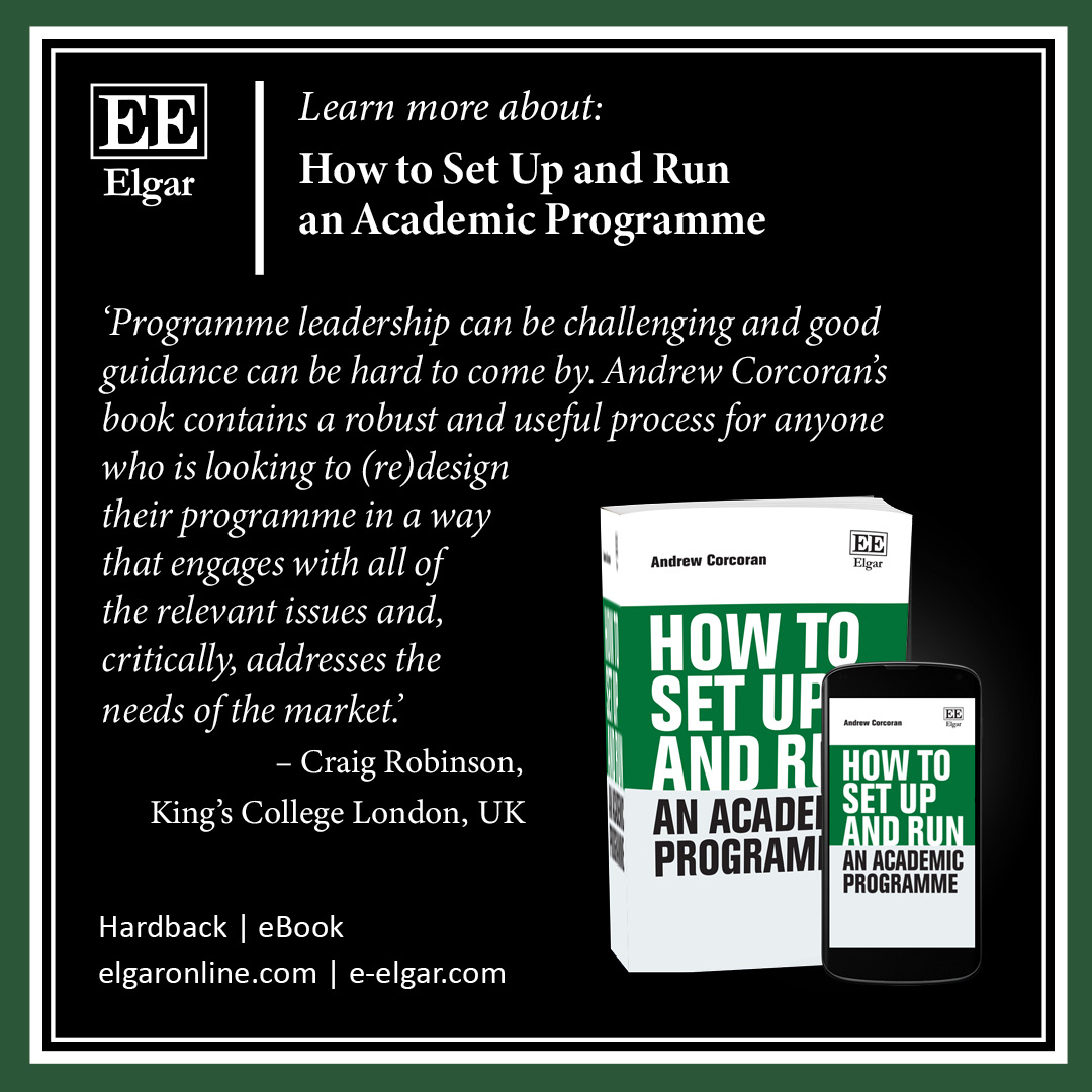 ElgarPublishing's tweet photo. 📢NEW
How to Set Up and Run an Academic Programme
Andrew Corcoran @NottmUniBschool @UniofNottingham
More info https://t.co/BukgyhmxnB
Read a sample https://t.co/NEYRSo9MwY

#HigherEducation #CourseDesign #Teaching #Learning #Academia https://t.co/ns9TimHv9X