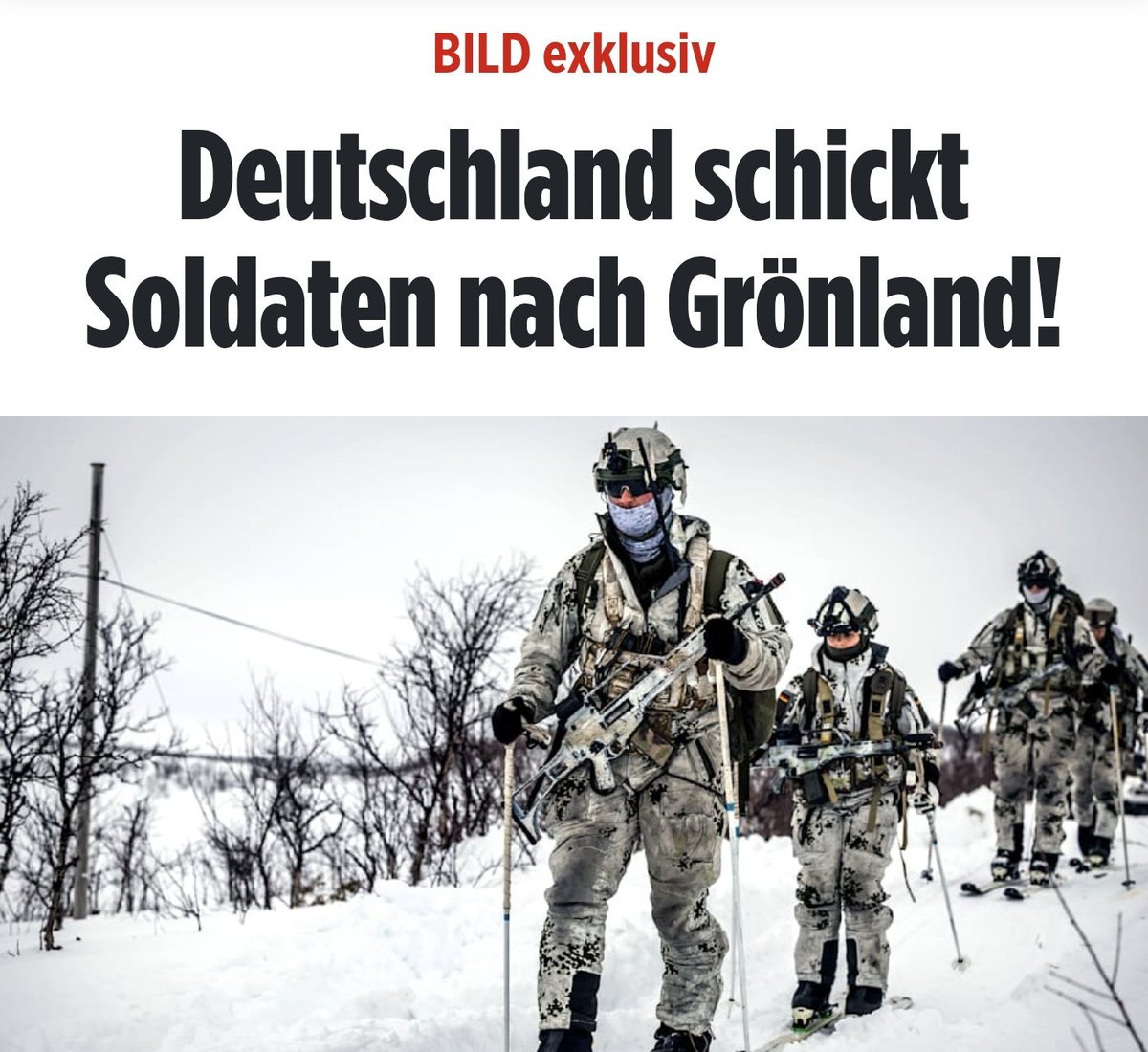 Ab morgen soll Deutschland die ersten Soldaten nach Grönland schicken.

Noch nicht bekannt ist, ob es sich um die 75 Prozent der Grünen-Wähler handelt, die das unbedingt so wollten...
bild.de/politik/auslan…