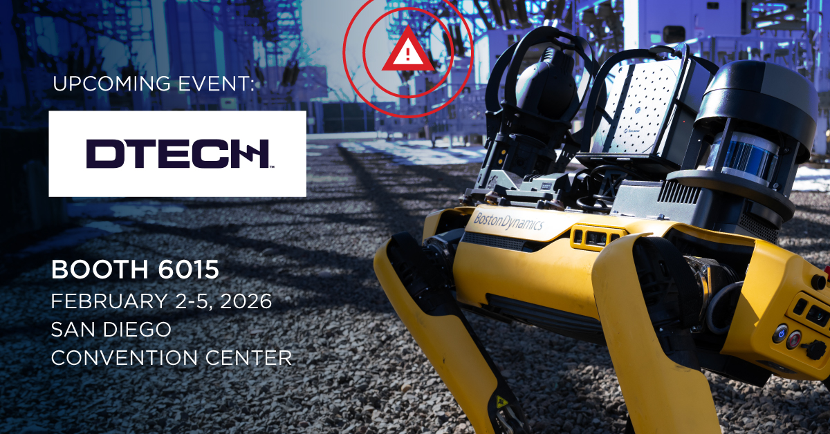 Will you be heading to San Diego in February? If so, we'll be demoing #Spot live at #DTECH - February 2-5! Stop by booth 6015 to see the latest smart inspection technology in action! #AI #Robotics