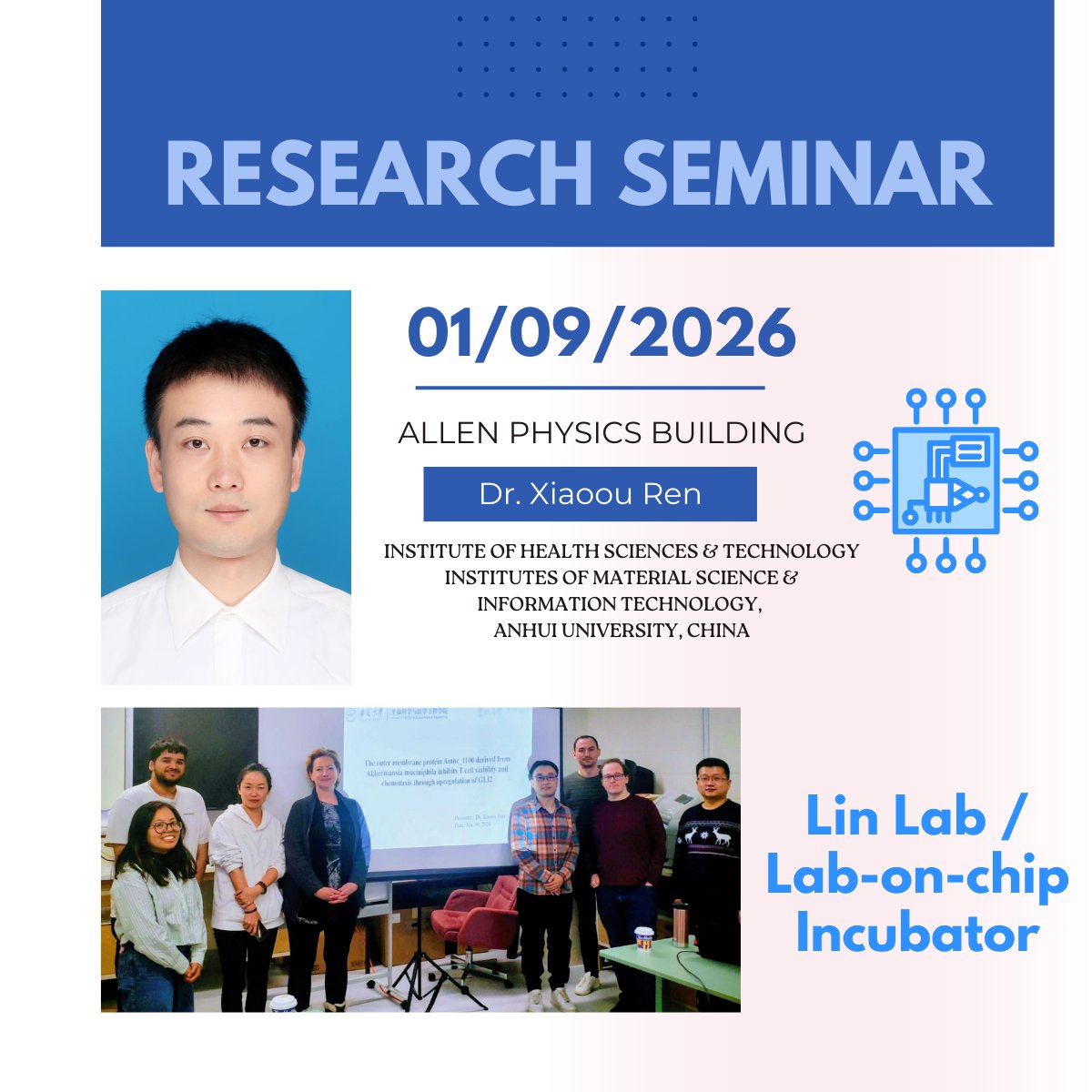 Lab_on_chip's tweet photo. Great seminar last Friday with former lab member and now research professor Dr. Xiaoou Ren! He presented fascinating work on T-cell chemotaxis. Inspiring science and discussion for the lab! https://t.co/TEaz9XvduB