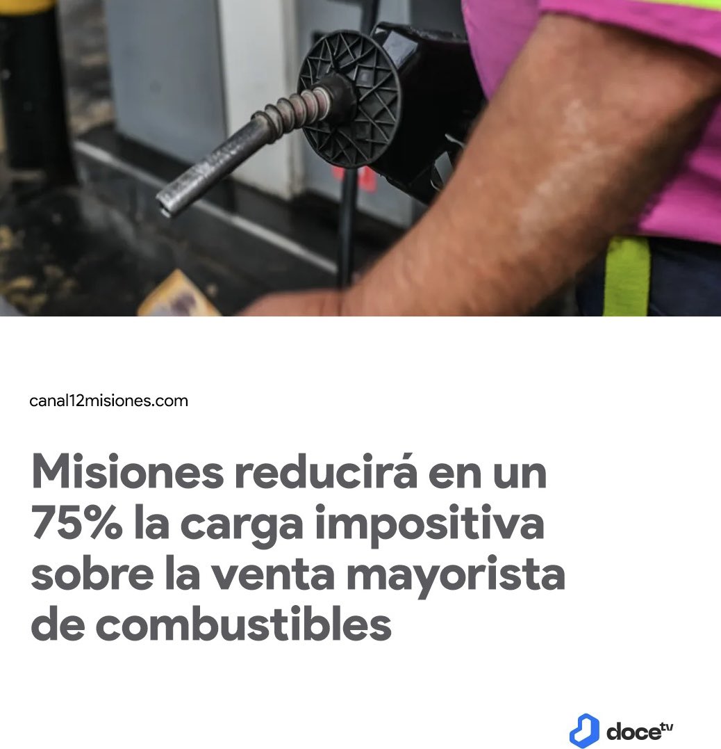 A mover la economía 💪. Bajamos Ingresos Brutos del 4,5% al 1% en combustibles mayoristas ⛽.
Esperamos un alivio en los costos y equiparamos reglas para una Misiones más competitiva y con más trabajo.

canal12misiones.com/noticias-de-mi…