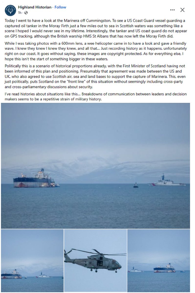 CrossgateCentre's tweet image. “To see a US Coast Guard vessel guarding a captured oil tanker in the Moray Firth just a few miles out to sea in Scottish waters was something like a scene I hoped I would never see in my lifetime.”