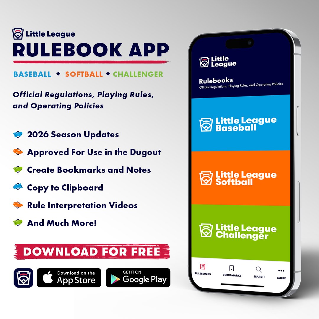 LittleLeague's tweet photo. Baseball, Softball, and Challenger Rulebooks are updated for the 2026 Little League season! ⚾️🥎

Check out the important 2026 Little League rule and regulation updates in the link below! https://t.co/6b39RjRXzg