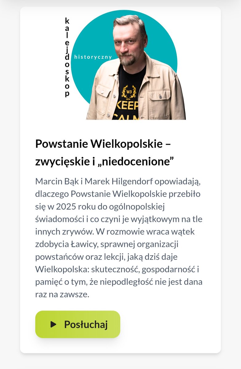 Zapraszam do wysłuchania mojego wywiadu z red. Marcinem Bąkiem o różnych aspektach Powstania Wielkopolskiego. 
Po kliknięciu w link poszukajcie poniższego nagrania 👇
radiowarszawa.com.pl/podcasty/kalej…
