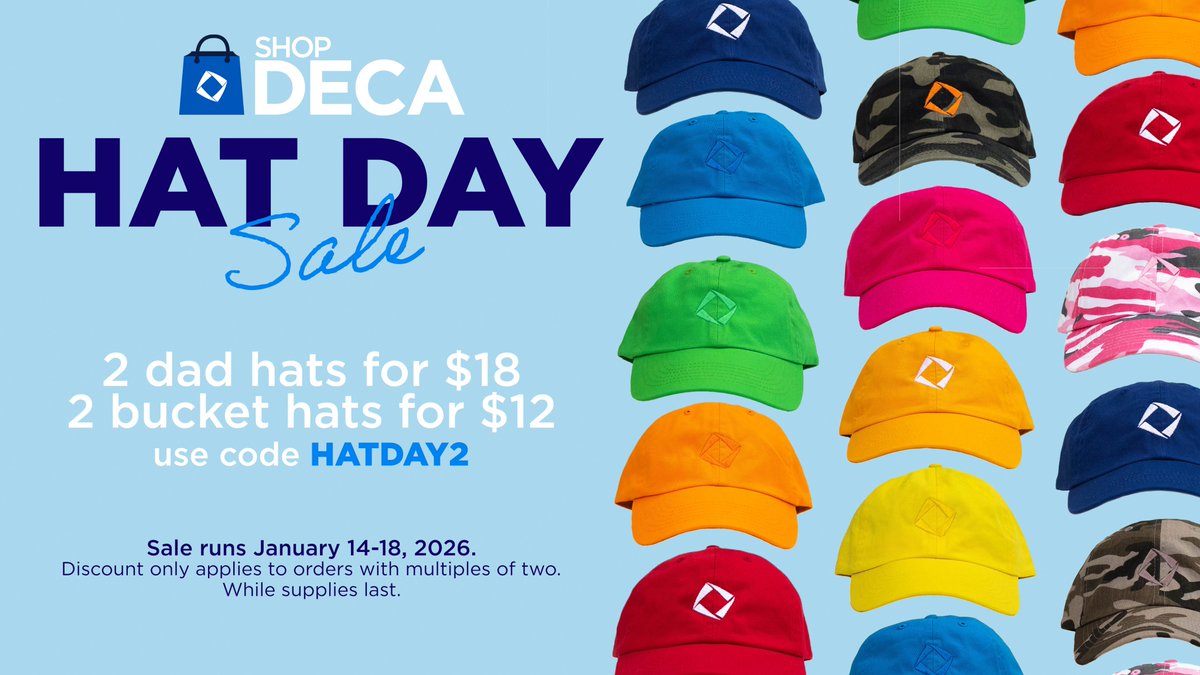 DECAInc's tweet image. We heard it was National Hat Day, so here's a deal to celebrate 🎉⁠
🧢 Get 2 dad hats for $18 OR 2 bucket hats for $12 🧢⁠
Today through Sunday, use code HATDAY2 to shop the deal ✨
🛒 shopdeca.org/collections/ha…