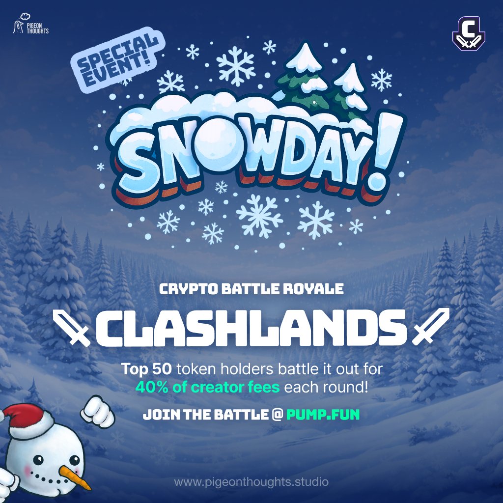 Our Crypto Battle Royale winter tournament is starting soon! Tune into  https://t.co/qJlx8ZqJE7, trade $SNOW and earn parts of the creator fees as  rewards! CA G7Pdx8YT9Vpn8bXYyPmjxj8BgNd8tdecxrcv8tH6pump