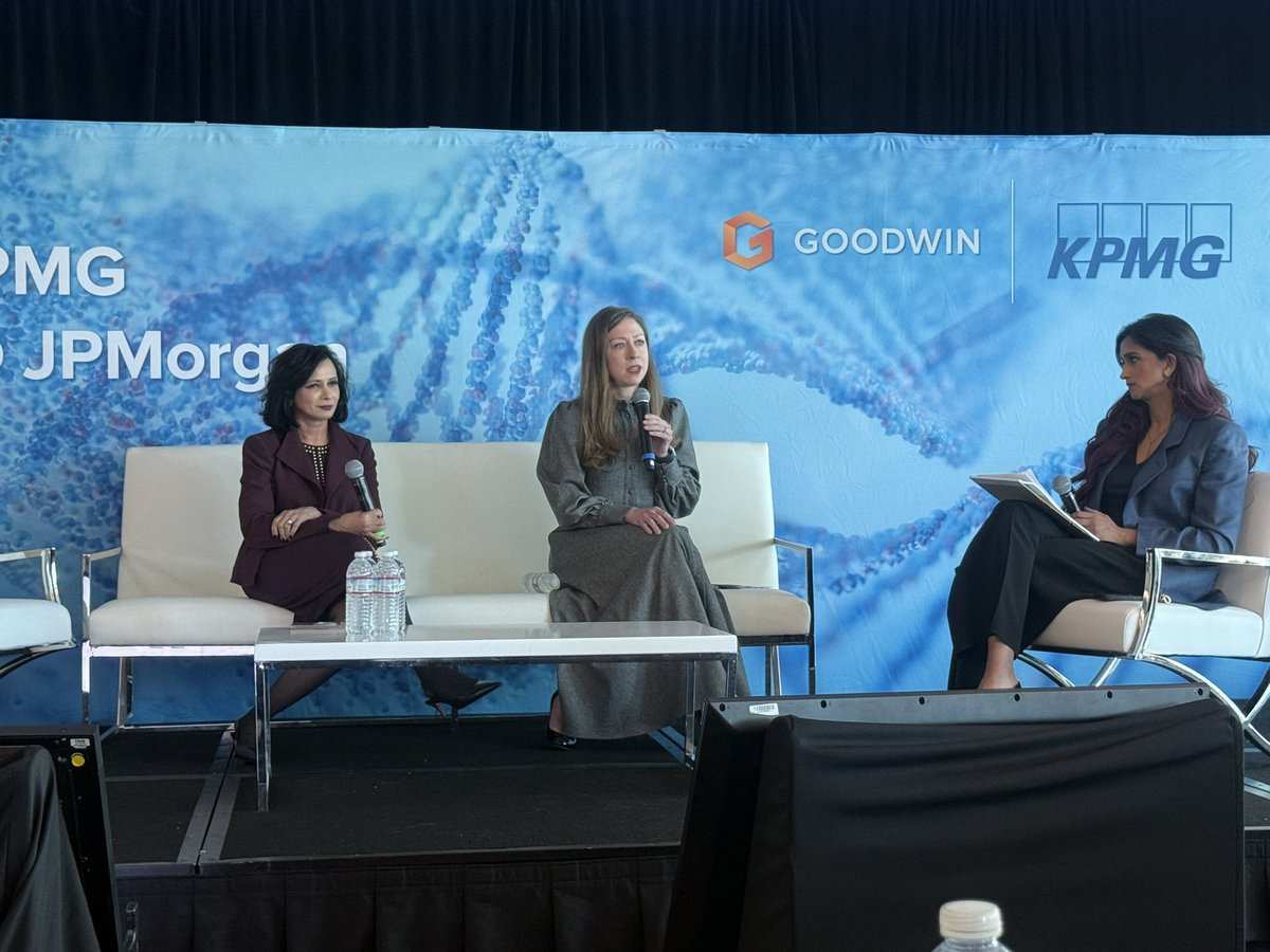 DivaBiotech's tweet photo. I loving watching my good friend Deepa Rich from @goodwinlaw interview @ChelseaClinton at #JPM2026 https://t.co/Od1m6MHnaB