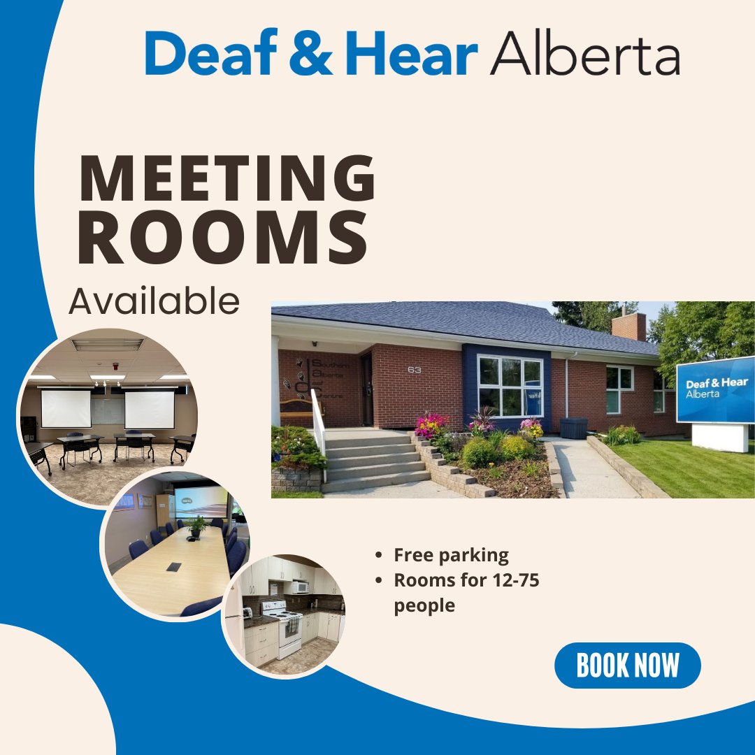 Planning a workshop, or team meeting? Our accessible, fully equipped rooms are ready to welcome your group. Free parking and flexible spaces make hosting easy.  Email info@deafandhearalberta.ca and we can tell you all about it!