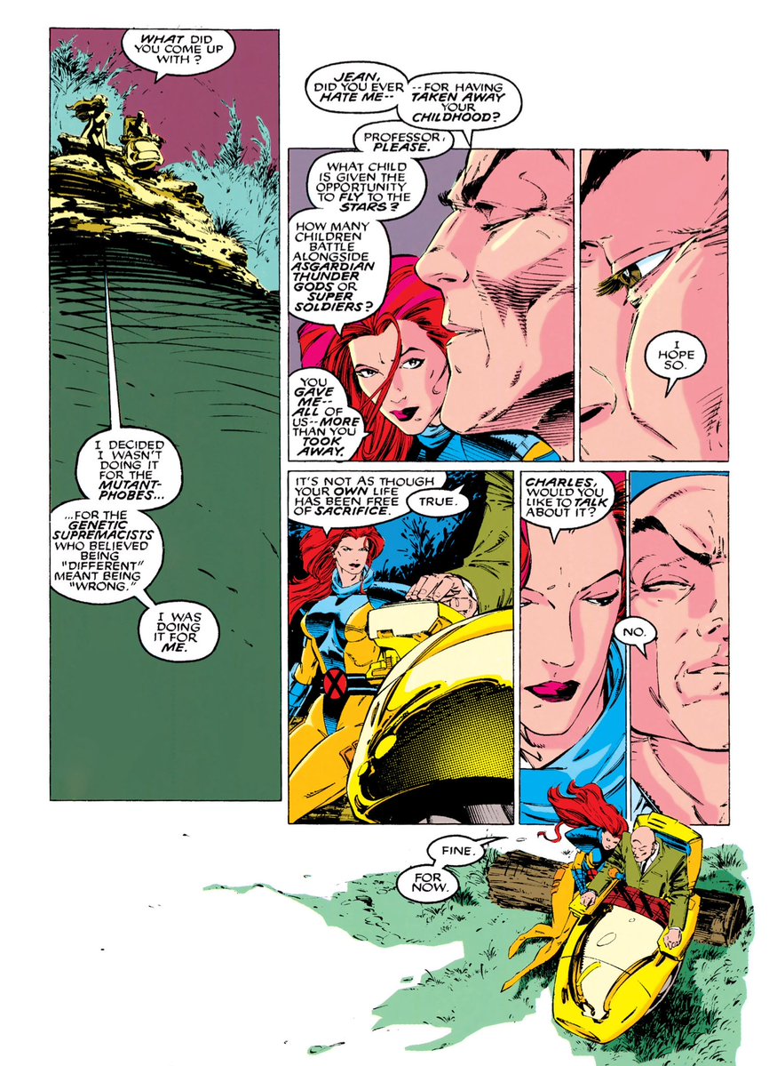 GreyMurdock's tweet image. “Sometimes I’d spend the whole night trying to figure it out.—I was doing it for me.” Jean knowing first hand how you’re childhood being stripped away all bcs she was different and her not wanting any other child to go through that 
#xspoilers