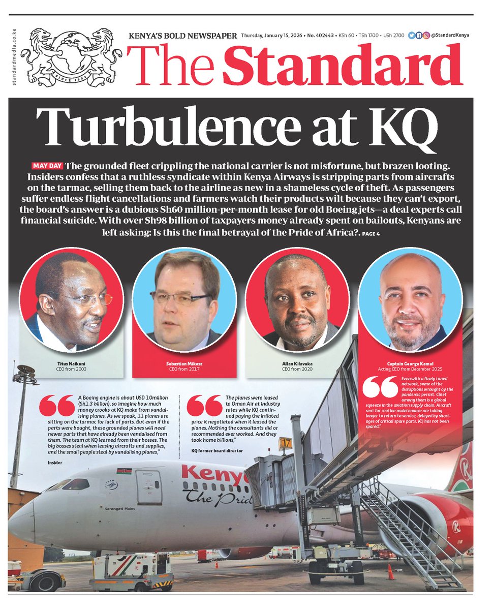 stephenkariske's tweet photo. What’s happening at Kenya Airways is not just mismanagement,it’s theft in broad daylight.Stripping aircraft for parts,leasing old jets at Sh60M/month,and endless bailouts using taxpayers' money? Kenyans deserve answers. #SaveKQ #AccountabilityNow #StopTheLooting https://t.co/vRBv4jWf35