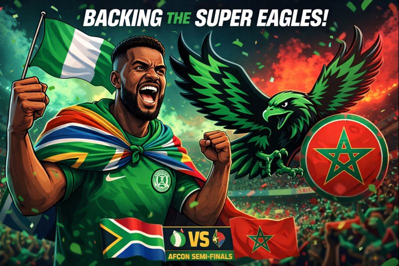 Backing the Super Eagles from Mzansi 🇿🇦💚🇳🇬

Africa over everything! Tonight I stand with Nigeria as they take on Morocco in the AFCON semi-finals. One continent, one heartbeat – let the Eagles soar! 🦅⚽🔥
#AFCON2025 #SuperEagles #AfricaUnit #NGA #MAR  #TotalEnergiesAFCON2025