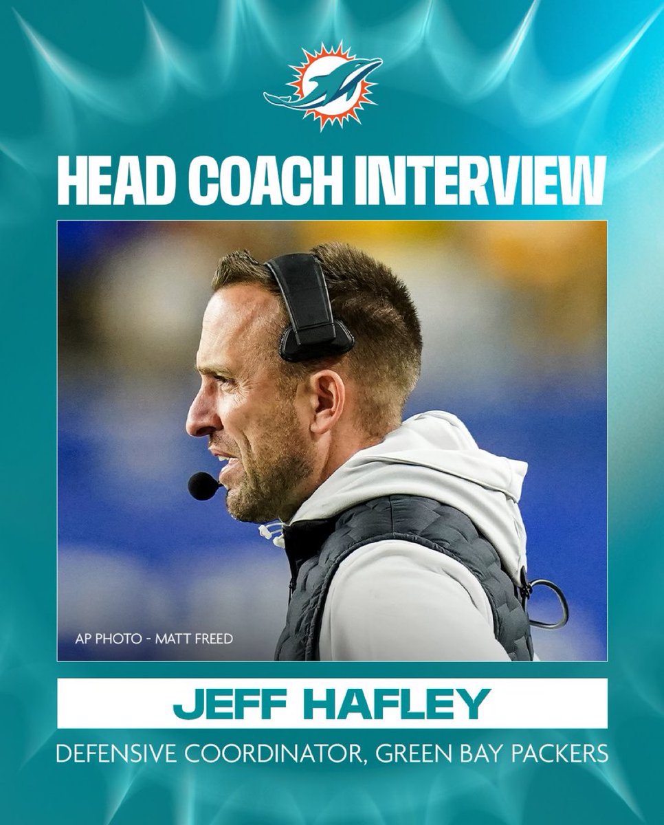 AdamSchefter's tweet image. Dolphins have completed an interview with Jeff Hafley for their head coach position.