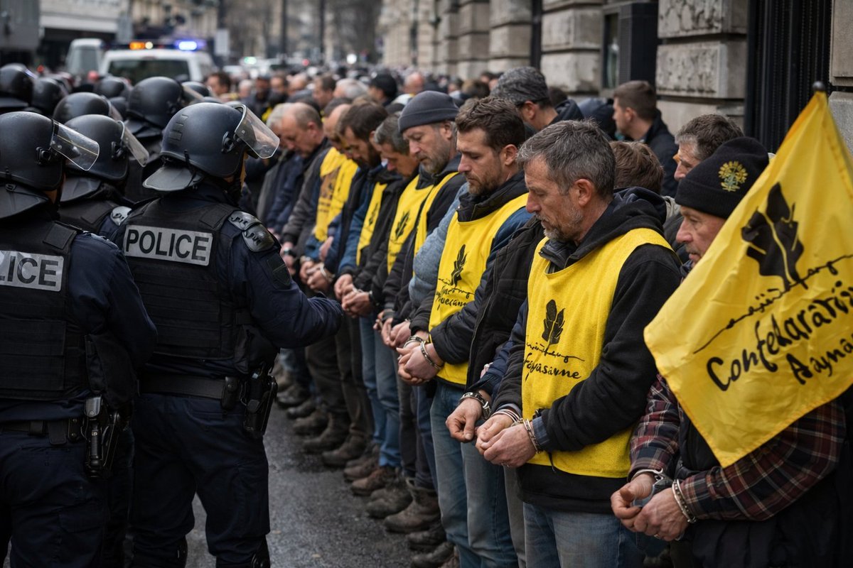 mdenaxa's tweet image. Ευρωπαική Ενωση το "μεγαλείο" σου! =&amp;gt; 
📌🇪🇺🇫🇷
50 αγρότες της Αγροτικής Συνομοσπονδίας συνελήφθησαν επειδή πραγματοποιούσαν ειρηνική διαδήλωση μπροστά απο το Υπουργείο Γεωργίας στο Παρίσι!

🔴 Το μήνυμα είναι ξεκάθαρο στην Ευρωπαική Ενωση της «ευημερίας »…διάλογος = χειροπέδες!…