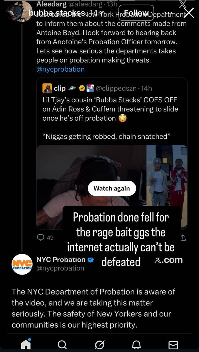 AkademiksTV's tweet image. NYC department of probation were alerted to Lil Tjay cousin bubba stacks threatening Adin Ross and Cuffem