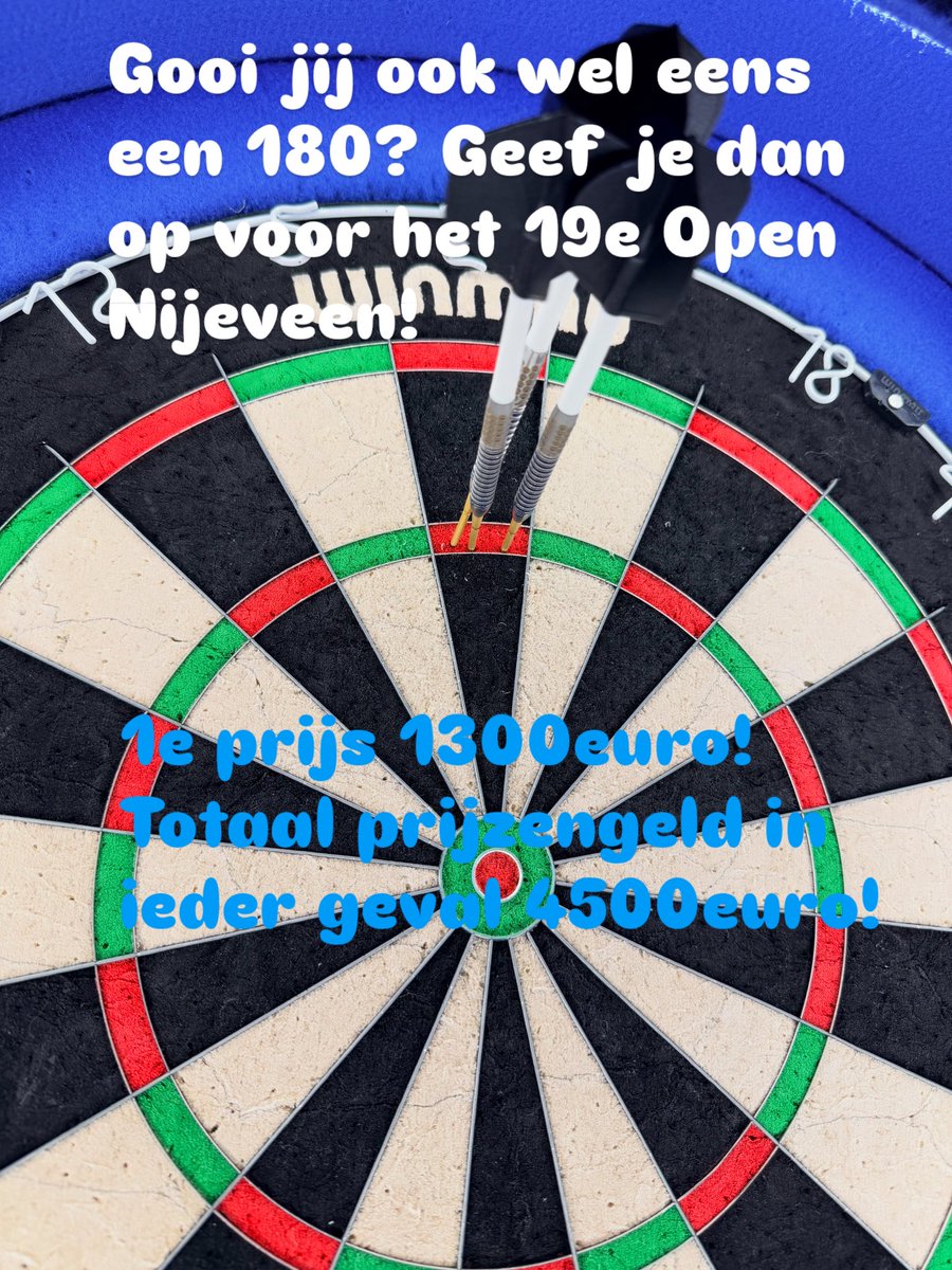 Er zijn nog steeds plekken beschikbaar! Geef je op via onsnijeveen.nl/inschrijven #darts #darttoernooi