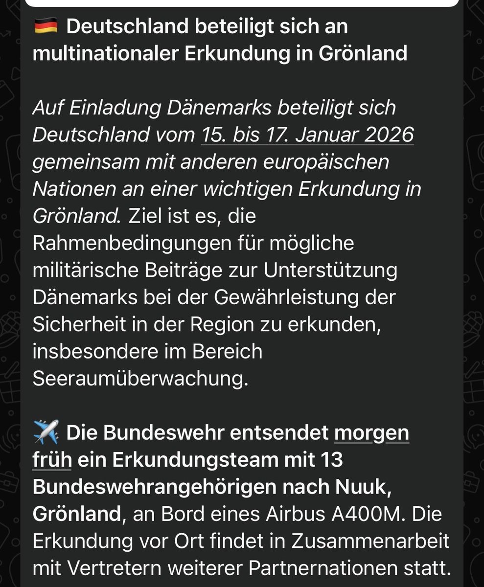 NEW: German army will send exploration team to Greenland. This