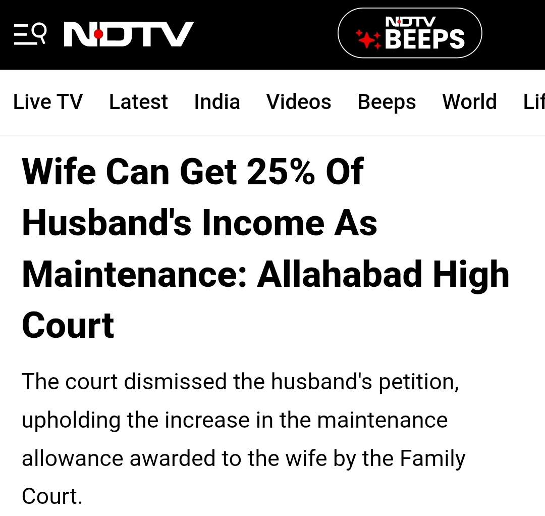 When lawyers are made judges, they create devastation. Such 25% maintenance formula is illegal because it does not take into account duration of marriage and contribution of spouses in a marriage.

#1CroreAlimony
 ndtv.com/india-news/wif…