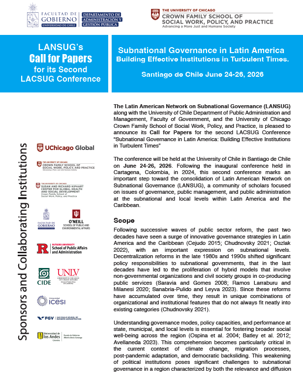 edgareramirez's tweet photo. The Latin American Network on Subnational Governance (LANSUG) Second Conference:

Subnational Governance in Latin America
Building Effective Institutions in Turbulent Times.

Santiago de Chile June 24-26, 2026

Call for Papers https://t.co/dVitDhKd9N