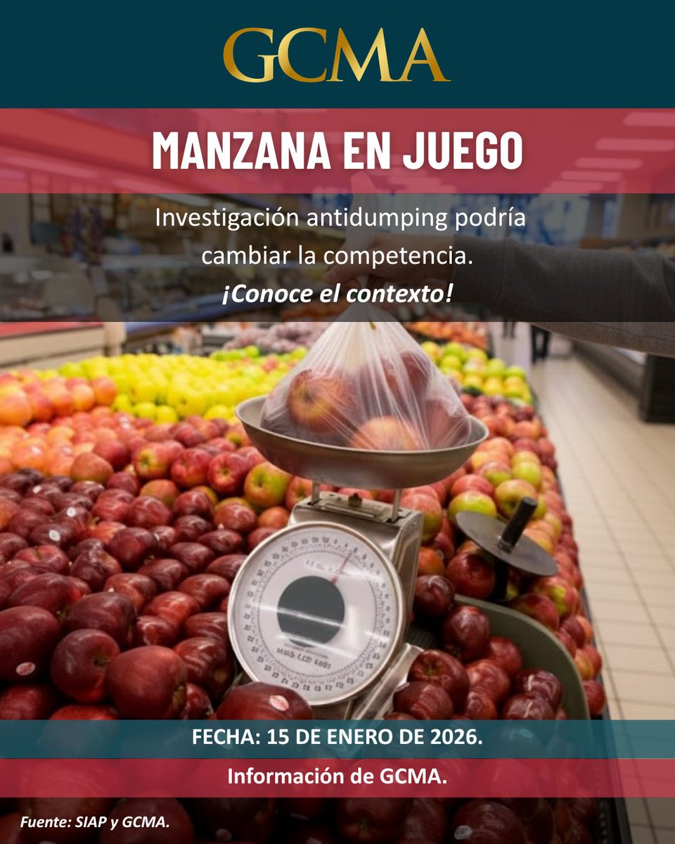 GCMA1Oficial's tweet photo. #AgrocomunidadGCMA, La manzana revela un mercado concentrado:
China 51% de la producción mundial; México solo 0.8%, aunque ya cubre 70–74% del consumo.
Aun así, 30% se importa (98% de EUA).⚖️🍏
#ManzanaMéxico #ComercioAgrícola #Antidumping #SectorAgro https://t.co/50FJ85jrb8