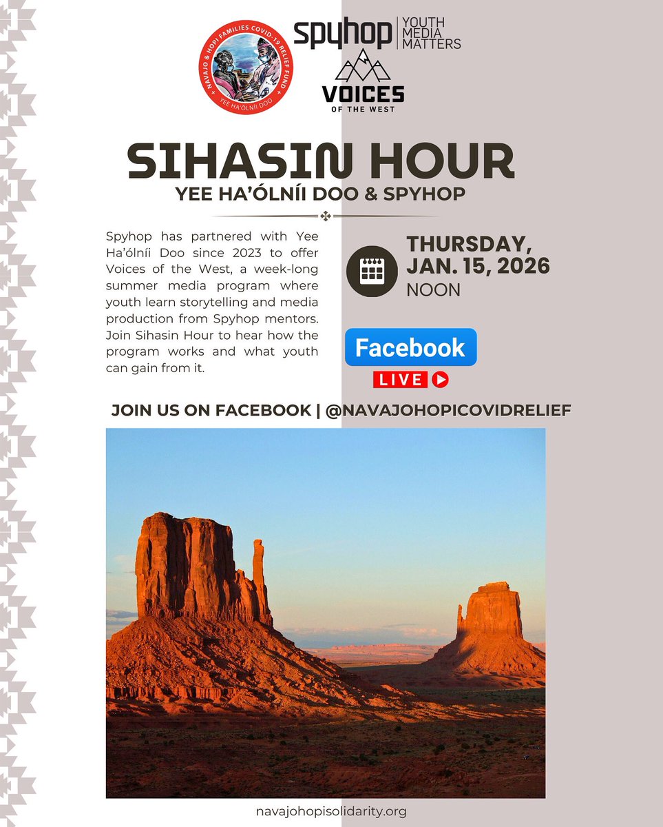 Join us for Sihasin Hour tomorrow. Learn more about our partnership with Spyhop at Tsé Bii’Ndzisgaii Community Center in Monument Valley, Utah💛🪶