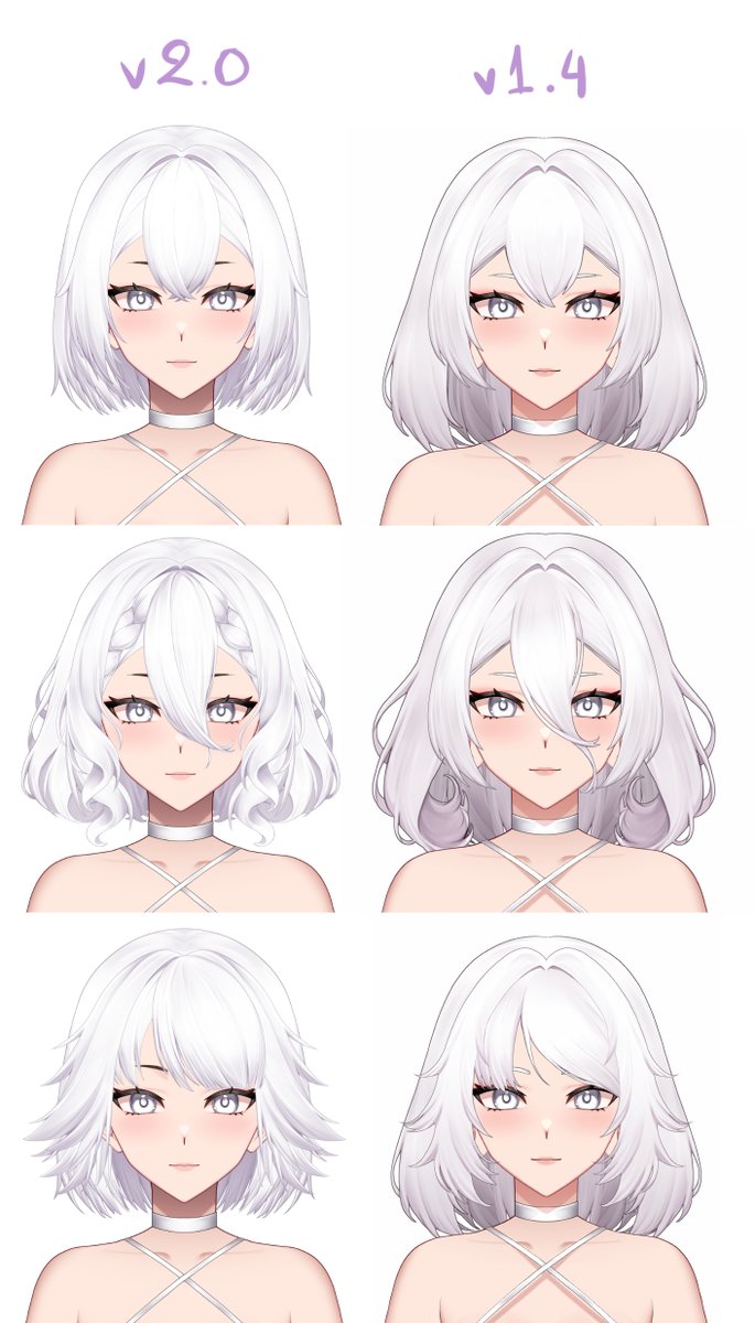Been working hard to update the hair of my model for the upcoming version 2!

New art, updated rigging &amp; new options!

💫Here's a sneap peak of V2 💫

#CustomizableVtuber
