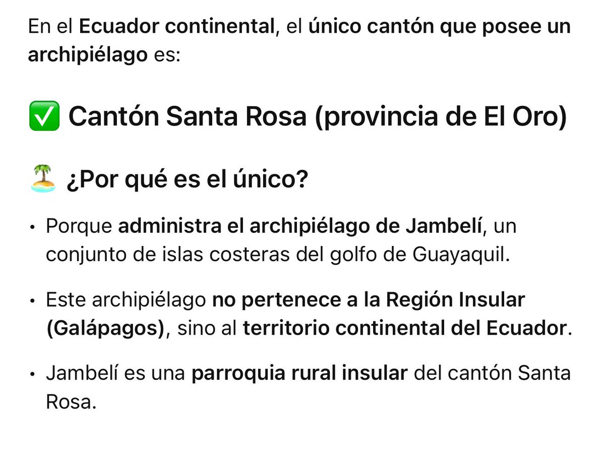 ☝️ LA INFORMACIÓN 📖🐪

SANTA ROSA es el único cantón en el ECUADOR que tiene un archipiélago con 8 islas 🌴, bajo su jurisdicción y eso aparte de ser un tema que nos diferencie del resto, es una gran responsabilidad que económicamente hablando demanda de muchos recursos por su