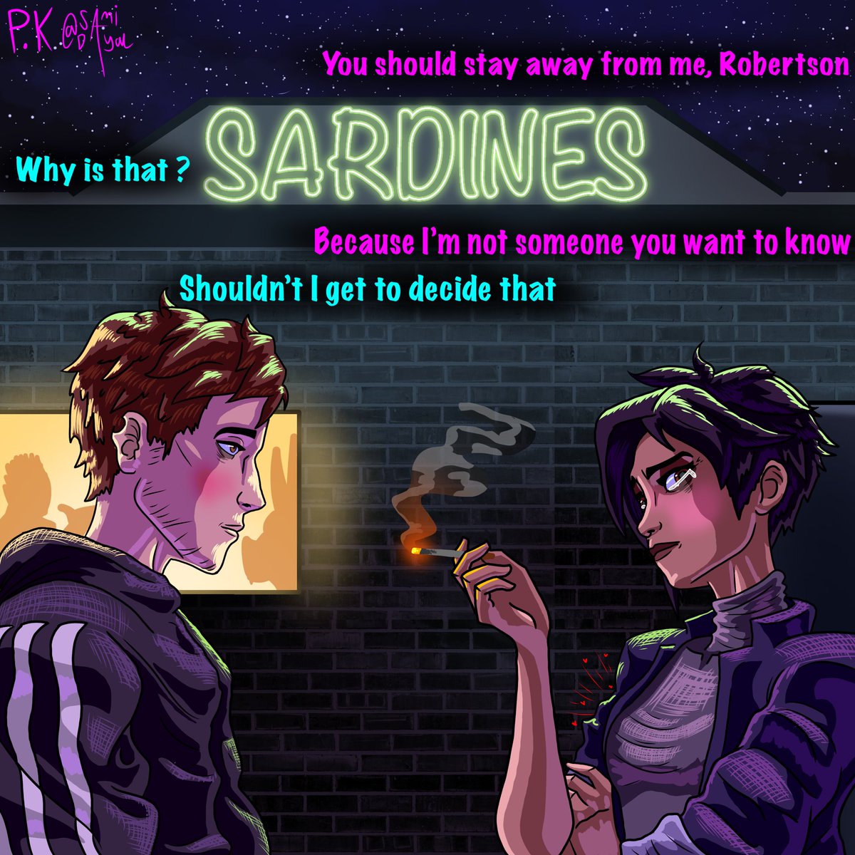 DayalSami's tweet image. Robert ain’t going anywhere 

I don’t usually read fanfics but I checked this one out and I enjoyed it so much I had to draw one of my favourite scenes from it, big shoutout to @wibbaxd for inspiring this 

#dispatch #Invisimech #invisigal #DispatchGame #dispatchfanart