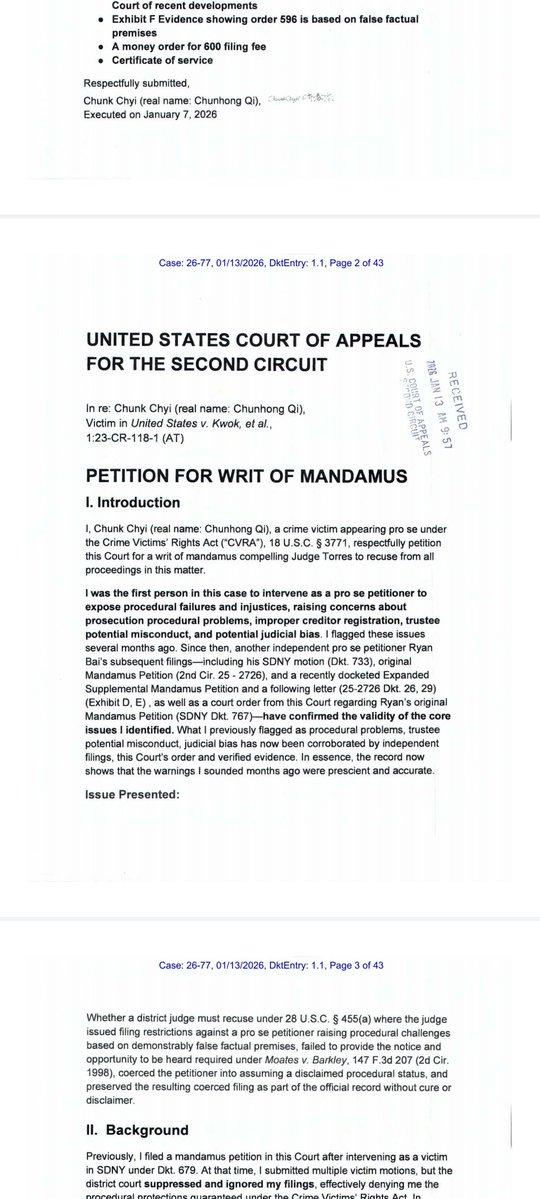 我在美国第二巡回法院申请的强制令已经立案，案件号26-77！
嘴上喊着爱七哥的爱郭贼们，这个案件号，你们是不是很喜欢啊？第二巡回法院2026年度第77个案子！