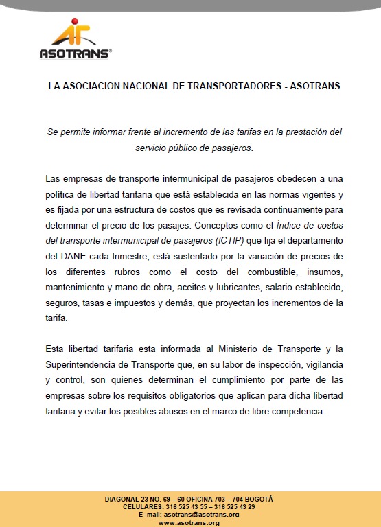 Asociación Nacional de Transportadores ASOTRANS tweet media