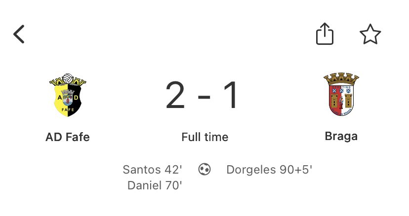 🇵🇹 What a night for THIRD TIER Portuguese side AD Fafe!

They’ve reached the semifinals of the Taça de Portugal after knocking out a THIRD Primeira Liga club!

Having already beaten Moreirense and Arouca in this run they’ve now knocked out Braga. Fafe are actually from the same