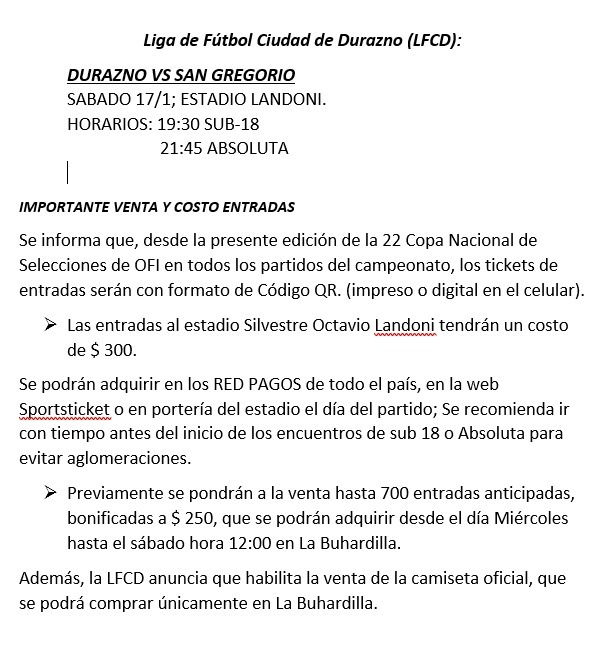 Comunicado de Liga de fútbol ciudad de Durazno.