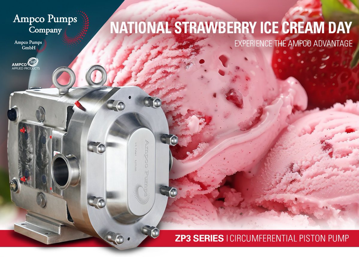 Today is a #BerryDelicious day…it’s #NationalStrawberryIceCreamDay!

The #ZP3Series from #AmpcoPumps plays a role in this #creamy process. It excels at gently transferring viscous product with pieces, like #IceCream with strawberry chunks.

Learn more: ampcopumps.com/zp3-series/