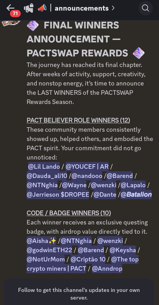 It started as simply showing up, learning, engaging, and supporting a project I genuinely believe in and it turned into recognition I never expected.
Huge thank you to the <a href="/Pact_Swap/">Pact Swap Labs</a> team for creating a space where consistency, creativity, and community effort don’t go unnoticed.