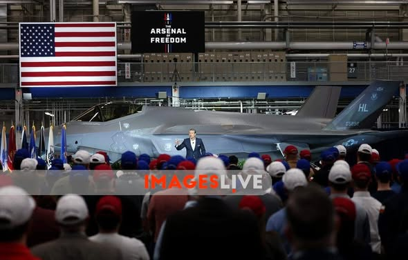imageslive's tweet photo. USA: Defense Secretary Pete Hegseth speaks at Lockheed Martin's Fort Worth, Texas facility on Monday, Jan. 12, 2026, as part of his ''Arsenal of Freedom'' industry tour. The Fort Worth facility builds the F-35 Lightning II fighter aircraft https://t.co/Atw2zveRTK