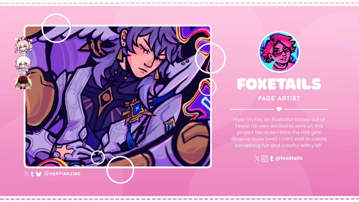 🩷CONTRIBUTOR SPOTLIGHT🩷

Using bold linework and a vast array of colors, <a href="/foxetails/">fox 🩵🌈 ✦ zines/school</a> is sure to create something wonderful for our zine! We can't wait to see~