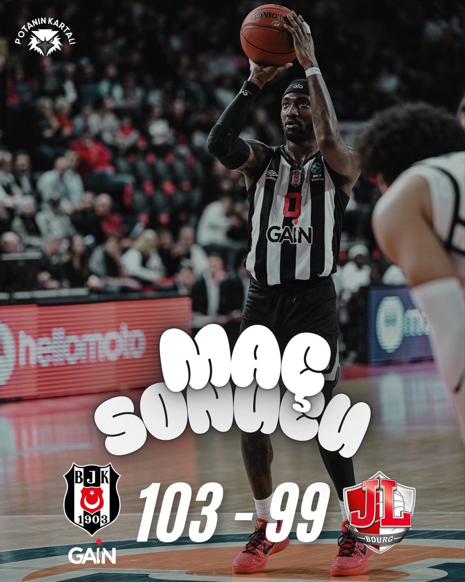 KartaliPotanin's tweet photo. DÜNYANIN EN ŞANSLI TAKIMINI YENİYORUZ ✅🍀

🦅 Beşiktaş Gain 103 - 99 JL Bourg https://t.co/2vyjOFavu5