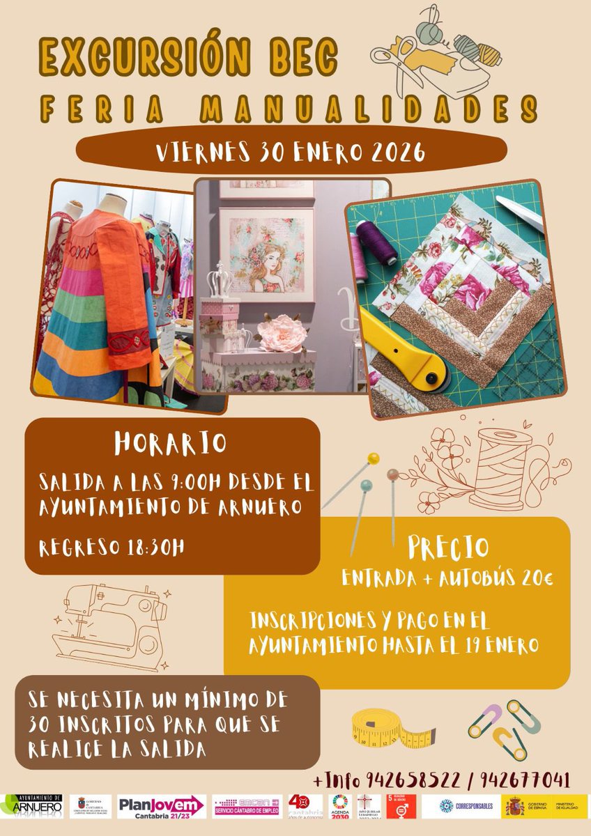 Excursion BEC a la feria de manualidades.
Esta salida requiere inscripción previa en el Ayuntamiento y un número mínimo de 30 inscritos. 
Inscríbete y disfruta de una jornada de lo más creativa.
