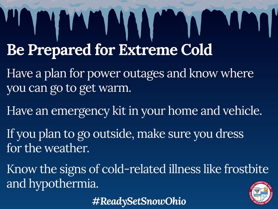 Cold weather can bring additional hazards. Make sure you and your loved ones stay safe! For more information on cold weather safety, visit: bit.ly/40h3GCX #OHSnow #ReadySetSnowOhio