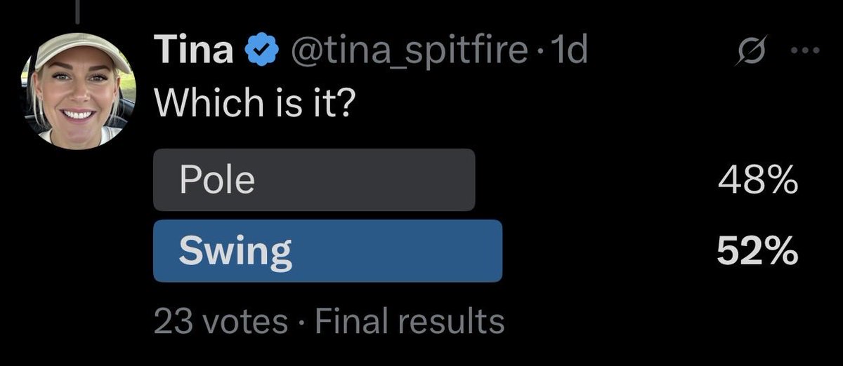 Results are in.  I guess swings are the new thing.  Never thought poles would be obsolete 🤷‍♀️