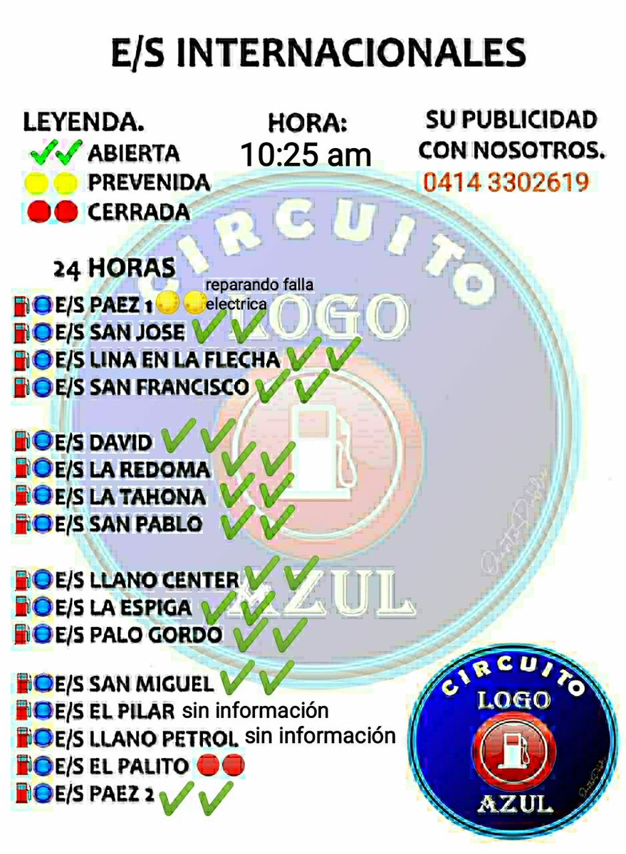 ⛽ Hora: 10:25 Am
#14deenero 
Reporte de usuarios y colaboradores.
Del Circuito Logo🔵Azul

C.L.🔵A

Vamos Acarigua