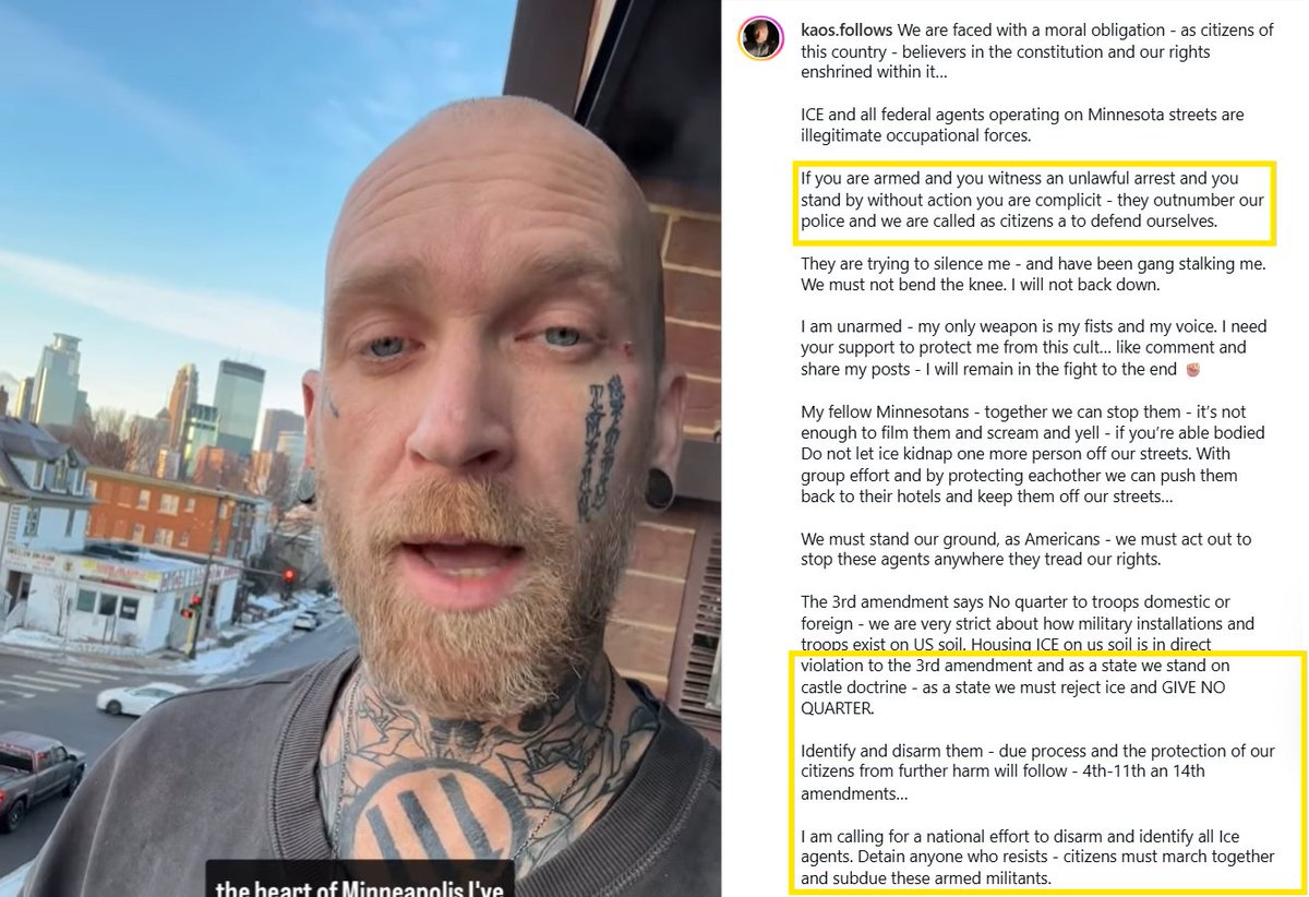 CrimeWatchMpls's tweet image. This is Kyle Wagner, 02.12.1988, of Minneapolis. Kyle is a tough guy and self proclaimed ANTIFA.

Kyle is calling for his comrades to disarm, detain, identify, and potentially sh00t ICE agents.

Kyle is a moron.