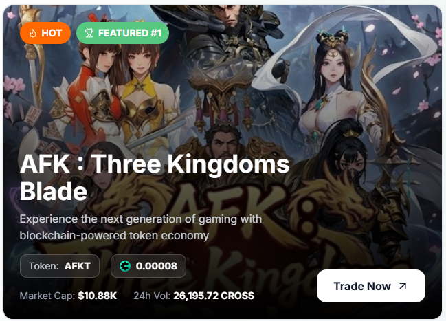 kimbunyu's tweet image. AFK : Three Kingdoms Blade Featured #1
&amp;gt; 이게 왜 진짜죠?!

현재 CROSS Forge 에 등록된 토큰 중 MC가 가장 높은 토큰이 되면서 Featured #1 이 되었습니다. 많이 부족할텐데도 이렇게 많은 사랑 주셔서 정말 감사드립니다. 본업에 육아에 여러모로 치이면서 졸린 눈 부벼가면서 만들었는데 참