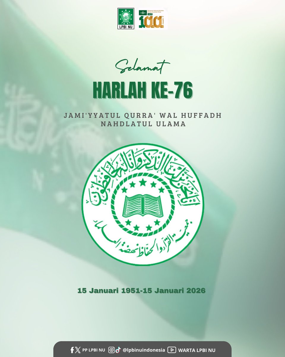 Selamat Harlah ke-76
Jam’iyyatul Qurra’ wal Huffadh Nahdlatul Ulama. Semoga senantiasa terus istiqamah menjaga, mengajarkan, dan menghidupkan Al-Qur’an demi khidmah untuk umat dan jam’iyyah.