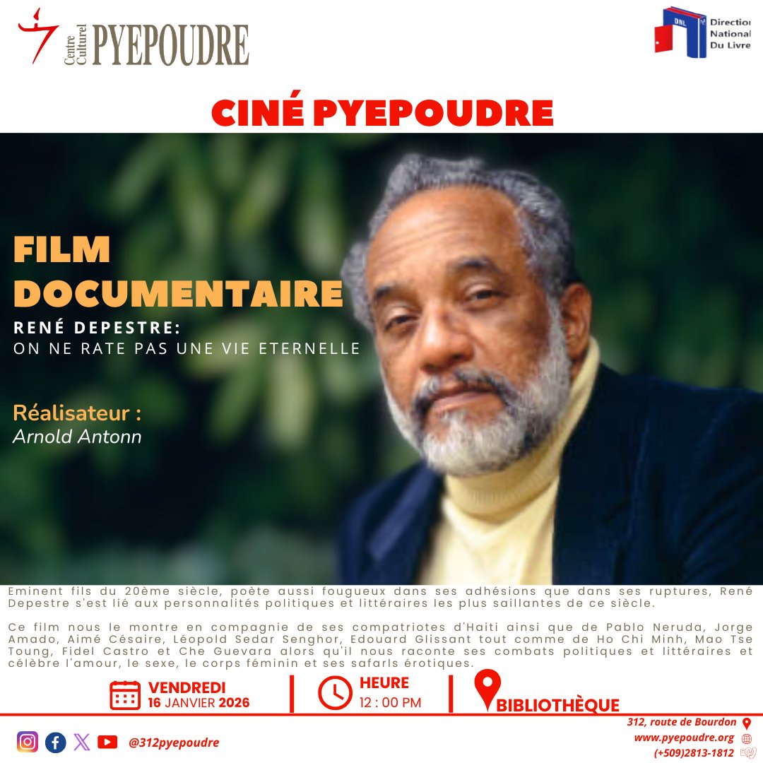 𝐄𝐧 𝐜𝐨𝐥𝐥𝐚𝐛𝐨𝐫𝐚𝐭𝐢𝐨𝐧 𝐚𝐯𝐞𝐜 𝐥𝐚 @DNL  le CCP a le plaisir de vous inviter à la projection du film documentaire :

𝐑𝐄𝐍𝐄́ 𝐃𝐄𝐏𝐄𝐒𝐓𝐑𝐄 :
𝑂𝑛 𝑛𝑒 𝑟𝑎𝑡𝑒 𝑝𝑎𝑠 𝑢𝑛𝑒 𝑣𝑖𝑒 𝑒́𝑡𝑒𝑟𝑛𝑒𝑙𝑙𝑒
𝑅𝑒́𝑎𝑙𝑖𝑠𝑒́ 𝑝𝑎𝑟 𝐴𝑟𝑛𝑜𝑙𝑑 𝐴𝑛𝑡𝑜𝑛𝑖𝑛