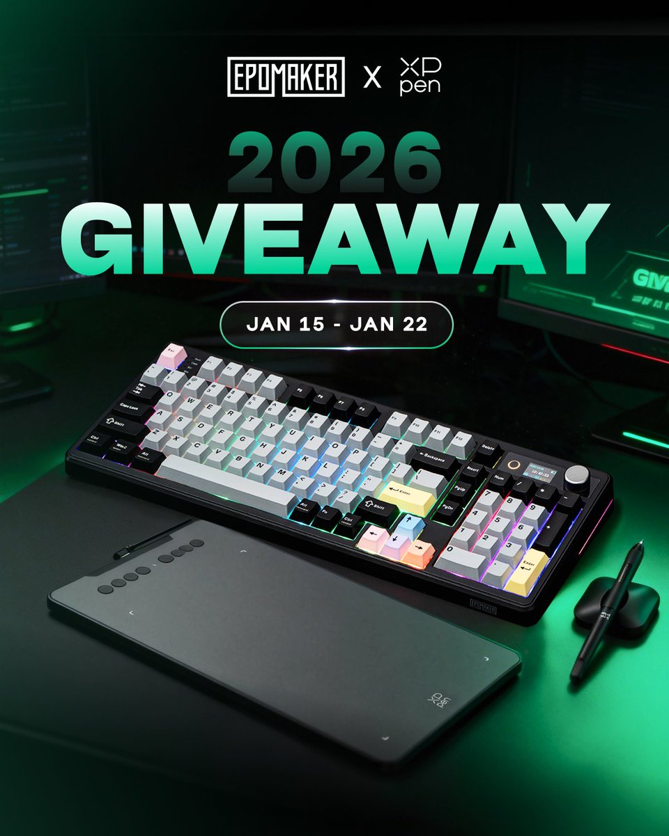 EpomakerK's tweet image. Calling all creators — What’s your 2026 input goal?

Prizes (1 winner) :
• TH99 PRO keyboard ×1
• XP-PEN Deco 01 V3 pen drawing tablet ×1
How to join:
Like &amp;amp; share the post
Follow @Epomaker @Xppenusa
Comment with your New Year goal

Time: Jan 15 – Jan 22, 2026
#EPOMAKER #XPPen