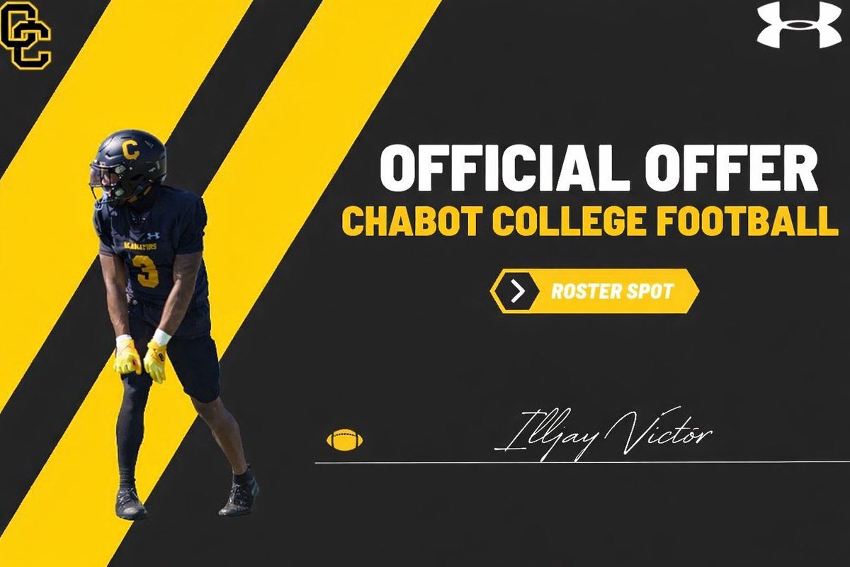 After a great conversation with <a href="/CoachMcMurray5/">Brett McMurray</a> I am blessed to announce that I’ve received an offer from <a href="/CCGladiatorFB/">Chabot College Football</a>! #AG2G 
<a href="/spencerboyes/">Spencer Boyes</a> <a href="/N8Brar/">Nate Brar</a> <a href="/WHSPatsfootball/">WHS Patriot Football</a>