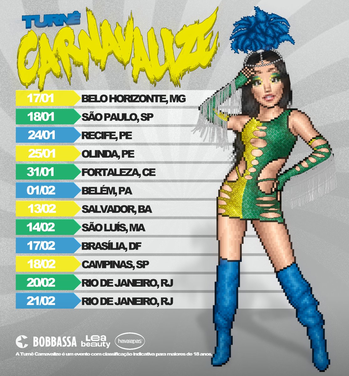 Nossa maratona de 2026 já tem data marcada! Nos encontramos na #TurnêCarnavalize. Vem viver de perto essa experiência! Onde a gente se encontra?🎉 

Saiba mais em: carnavaldaelly.com