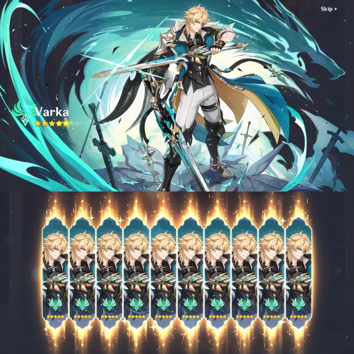 hoyomenhq's tweet image. All of us winning our 50/50 for Varka during Luna V (6.4)